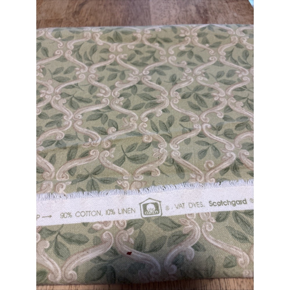 Waverly Dresden Floral Designer Print Fabric Cotton Linen 33 x 54 Green Cream